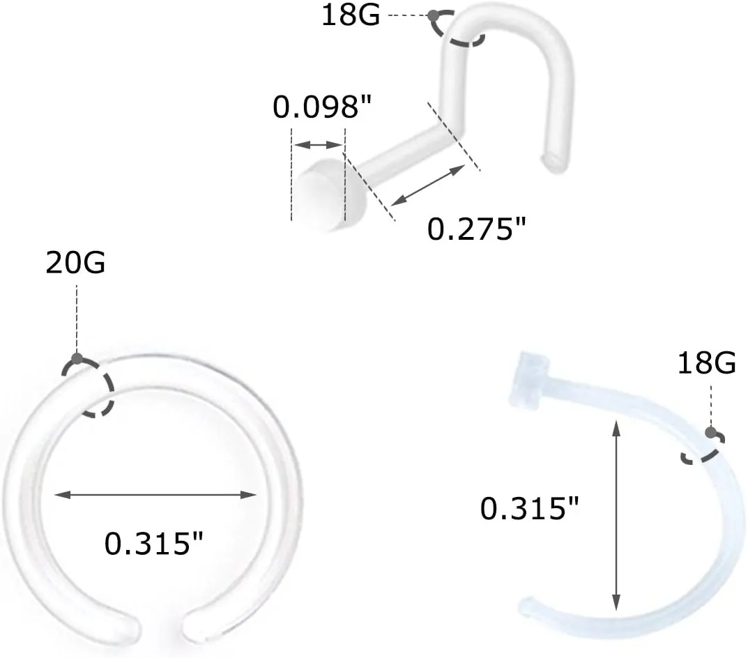 JFORYOU 18-20G Clear Acrylic Nose Ring Bioflex Stud Retainer Nose Piercing Body Jewelry for Men Women