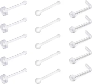 JFORYOU 18-20G Clear Acrylic Nose Ring Bioflex Stud Retainer Nose Piercing Body Jewelry for Men Women