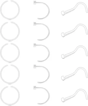 JFORYOU 18-20G Clear Acrylic Nose Ring Bioflex Stud Retainer Nose Piercing Body Jewelry for Men Women