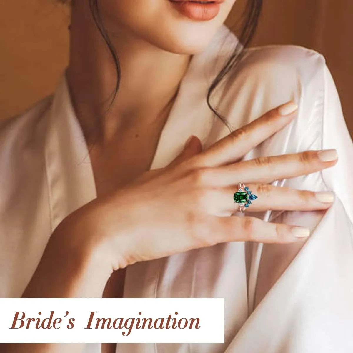 JIANGYUE Emerald Green Cubic Zirconia Stackable Statement Rings for Women Rose Gold White Crown Wedding Rings Set Mother's Day Jewelry Gift Size 5 6 7 8 9 10