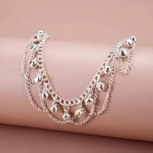 Jingling Bell Beaded Tassel Anklet Bracelet for Women Boho Silver Bells Sounds Bead Pendant Adjustable Layered Indian Jingle Gypsy Vintage Ankle Barefoot Sandals Feet Foot Chain Bohemia Summer Beach