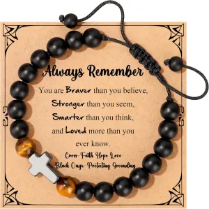 JoycuFF Gifts Cross Bracelet for Son, Grandson, Graduation Easter Birthday Christmas Valentines Bracelets Gifts for Teenage Stocking Stuffers