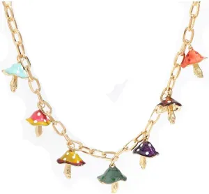 JOYID Colorful Enamel Mushroom Charms Tassel Necklace Personality Fashion Jewelry for Women