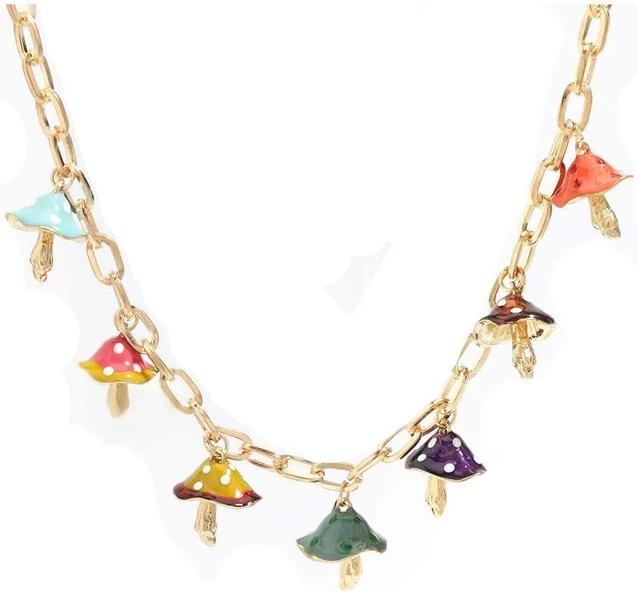JOYID Colorful Enamel Mushroom Charms Tassel Necklace Personality Fashion Jewelry for Women