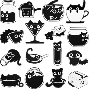 Juexica 16 Pcs Black Cat Enamel Pin Bulk Anime Animals Cute Kawaii Creative Lovely Metal Kitten Brooches for Backpack Hat Jackets Bag Clothes Accessories Christmas Holiday Gifts