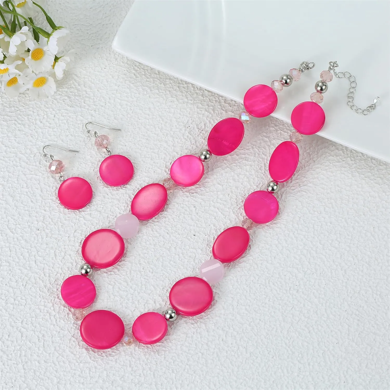 Jules D.Chunky Beads Necklace Colorful Shell Necklace Fashion Statement Necklace Set for Women Gifts