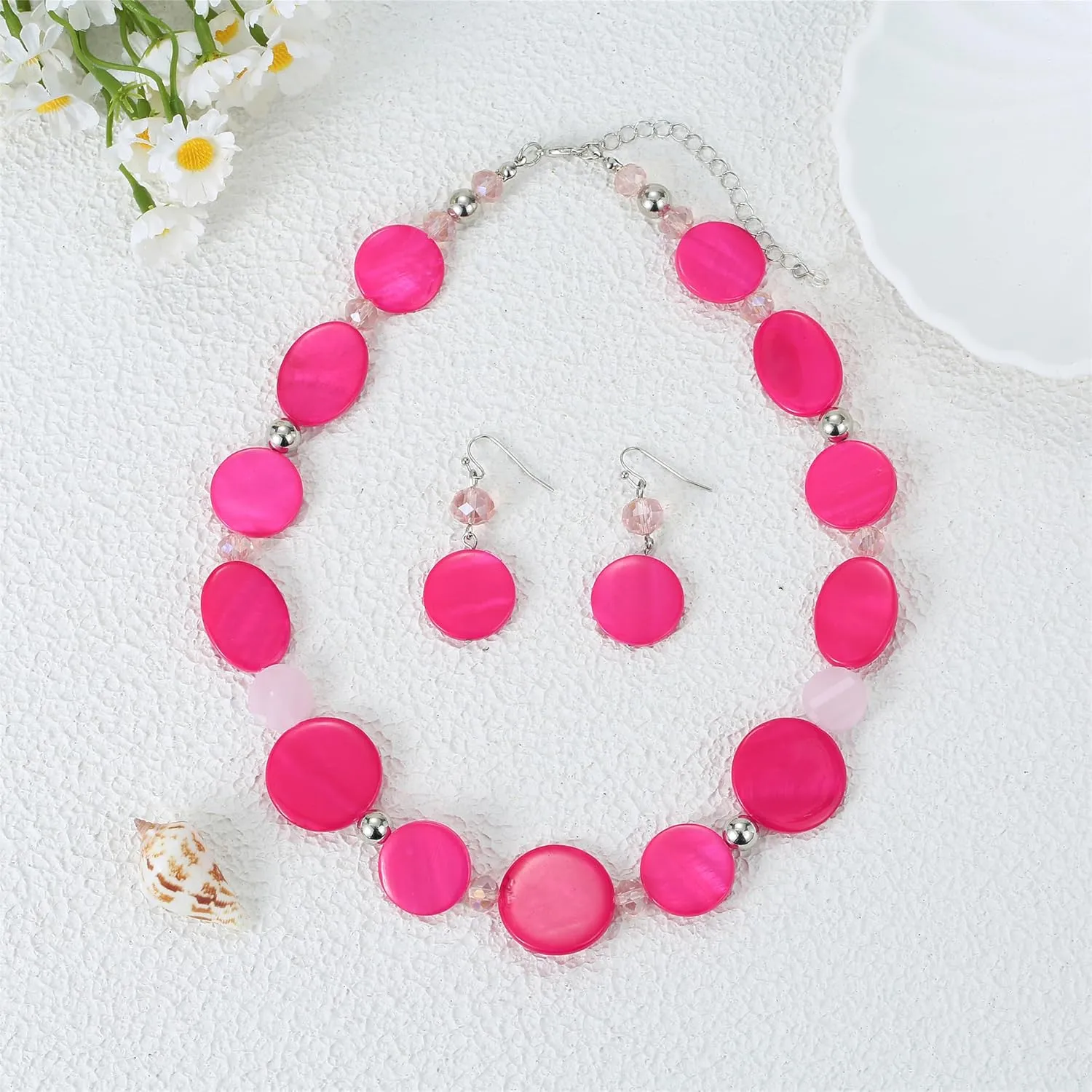 Jules D.Chunky Beads Necklace Colorful Shell Necklace Fashion Statement Necklace Set for Women Gifts