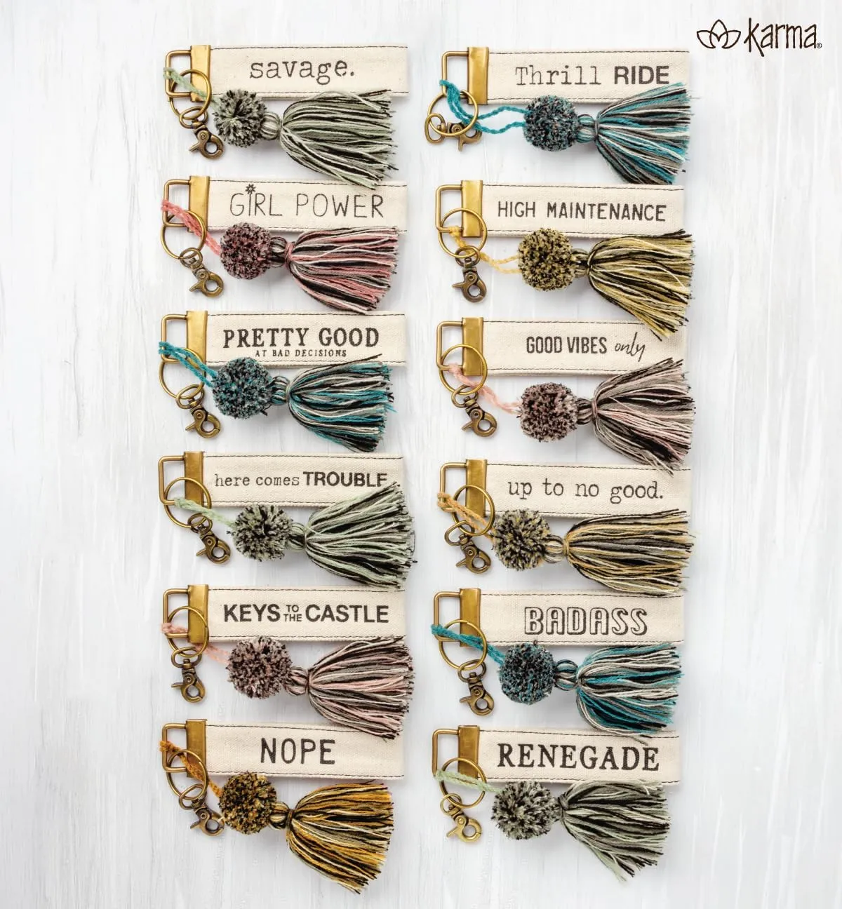 Karma womens Canvas Tassel Key Chain