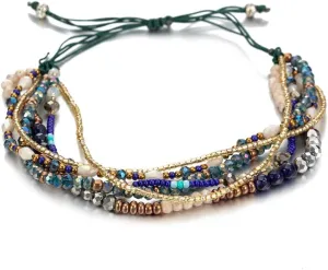 kelistom Handmade Beaded Chain Wrap Bracelet for Women Multilayers Adjustable Braided String Stretch Knot Beads Bracelets for Women