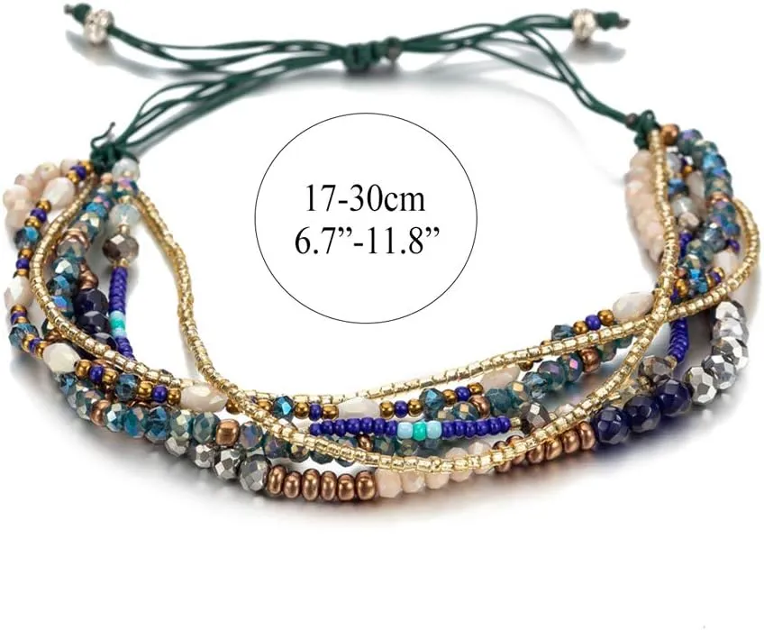 kelistom Handmade Beaded Chain Wrap Bracelet for Women Multilayers Adjustable Braided String Stretch Knot Beads Bracelets for Women