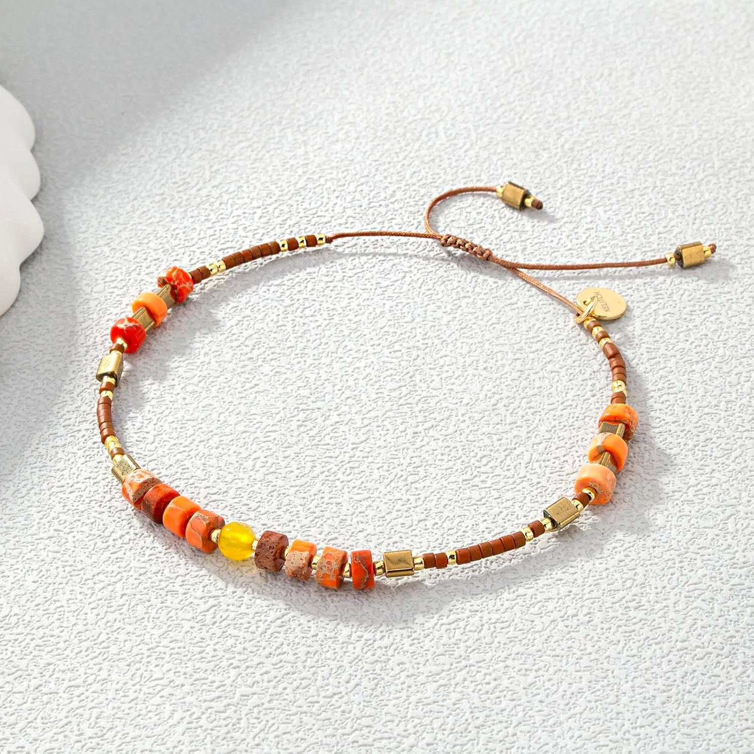 KELITCH Adjustable Seed Bead Bracelet for Women, Handmade Braided String Bracelets with Agate, Turquoise, Lapis & Coral, Boho Jewelry