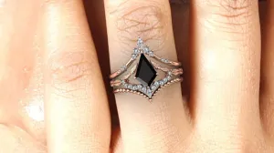 kite shaped black onyx engagement ring set 925 silver antique leaf style wedding ring set art deco black onyx 3 pcs bridal promise ring set black onyx women ring engagement gifts for couples
