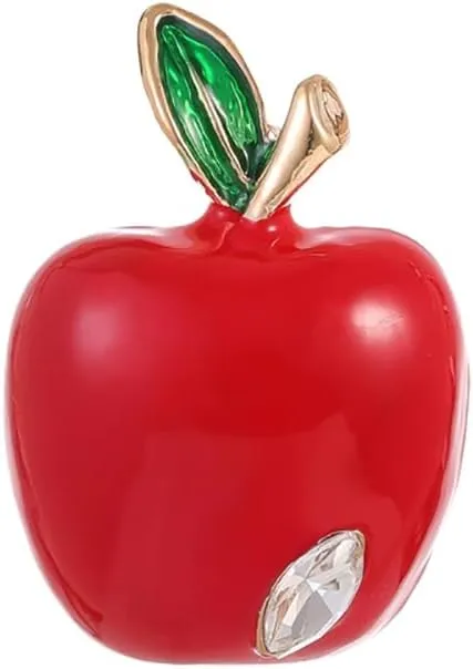Kokoma Red Apple Brooch Pin for Women CZ Crystal Fruit Lapel Pins Teacher's Day Brooches Badge Corsage Cute Dress Accessories Xmas Festival Ornament Jewelry Gift
