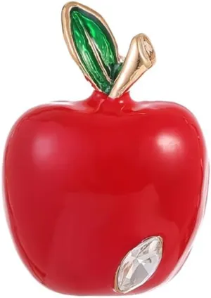 Kokoma Red Apple Brooch Pin for Women CZ Crystal Fruit Lapel Pins Teacher's Day Brooches Badge Corsage Cute Dress Accessories Xmas Festival Ornament Jewelry Gift