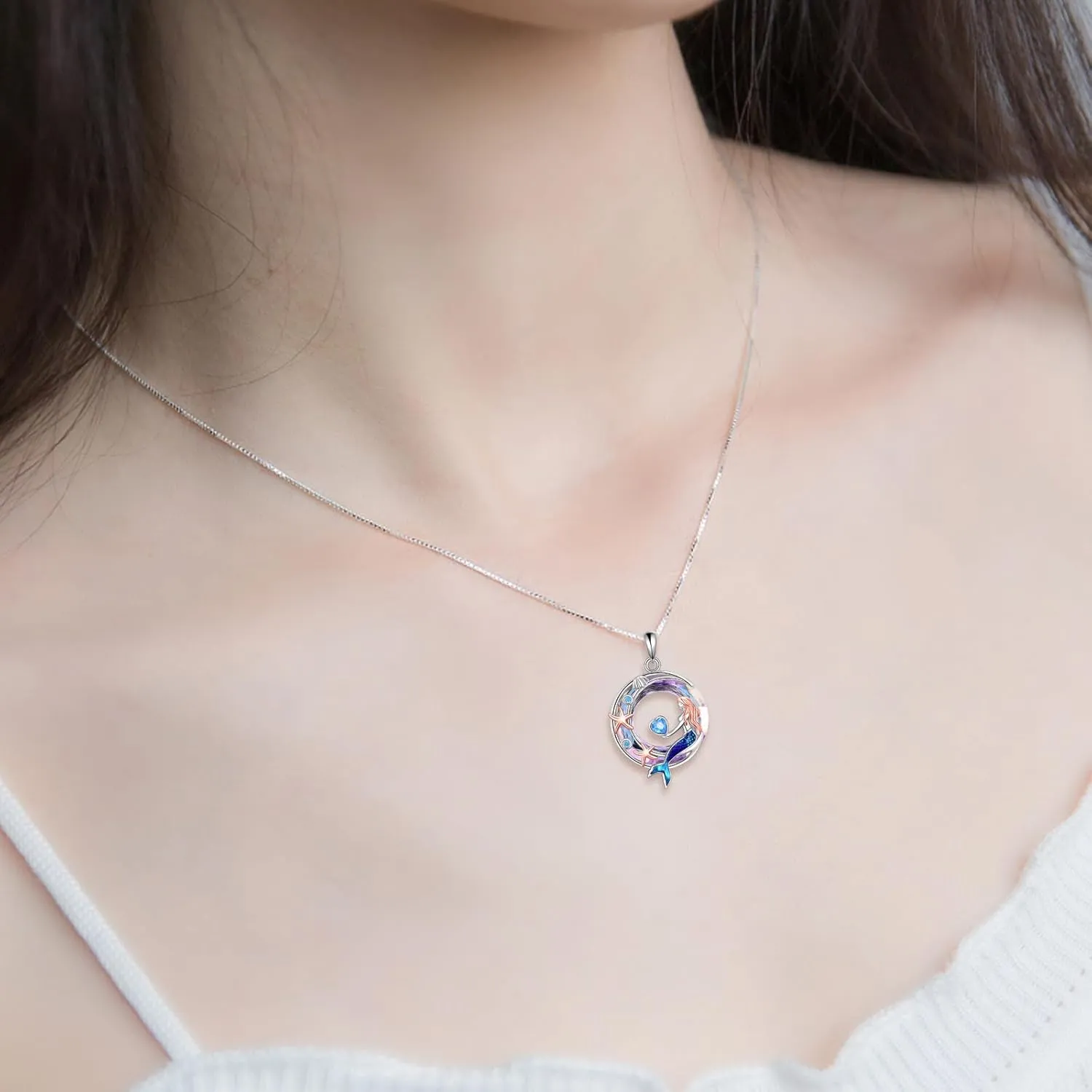 KQF Penguin/Mermaid/Hummingbird/Dragonfly/Phoenix/Horse/Cat/Dog/Elephant Necklace for Women Sterling Silver Crystal Pendant Animal Necklace Jewelry Gifts for Women