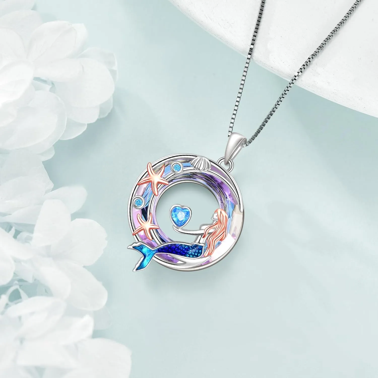 KQF Penguin/Mermaid/Hummingbird/Dragonfly/Phoenix/Horse/Cat/Dog/Elephant Necklace for Women Sterling Silver Crystal Pendant Animal Necklace Jewelry Gifts for Women