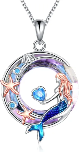 KQF Penguin/Mermaid/Hummingbird/Dragonfly/Phoenix/Horse/Cat/Dog/Elephant Necklace for Women Sterling Silver Crystal Pendant Animal Necklace Jewelry Gifts for Women