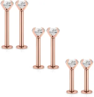 Kridzisw 16G Lip Labret Monroe Medusa Rings Studs 6mm 8mm 10mm Bar 316L Surgical Steel Helix Tragus Cartilage Conch Earring Piercing Diamond Size 2mm 3mm 3 Pairs