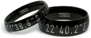 Kriskate & Co. Personalized Tungsten Wedding Ring, Couples Coordinate Rings, His and Hers Latitude Longitude Ring, Coordinate Ring, Promise Rings TCR152
