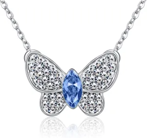 KRUCKEL Butterfly White Gold Plated Butterfly Pendant Necklace for Women | Austrian Crystal Jewellery | Gift for Anniversary, Birthday, Valentines, Christmas