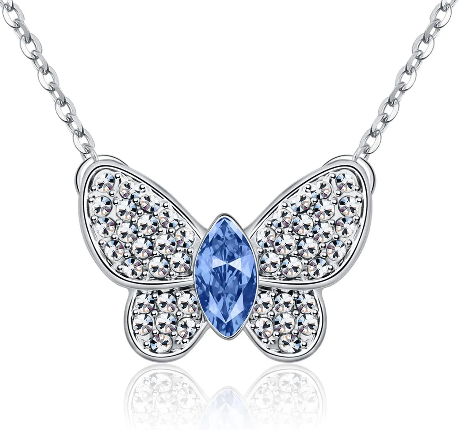 KRUCKEL Butterfly White Gold Plated Butterfly Pendant Necklace for Women | Austrian Crystal Jewellery | Gift for Anniversary, Birthday, Valentines, Christmas