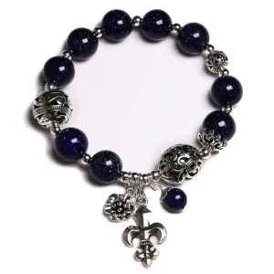 KS-WORKSHOP 12MM Stretch Bracelet for Women Handmade Beads Chain Quality Black Blue Sandstone Beaded Old Metal Feeling Pendant Girls Charm ins Style MetalLink Perfect Valentine's Gift Birthday Present