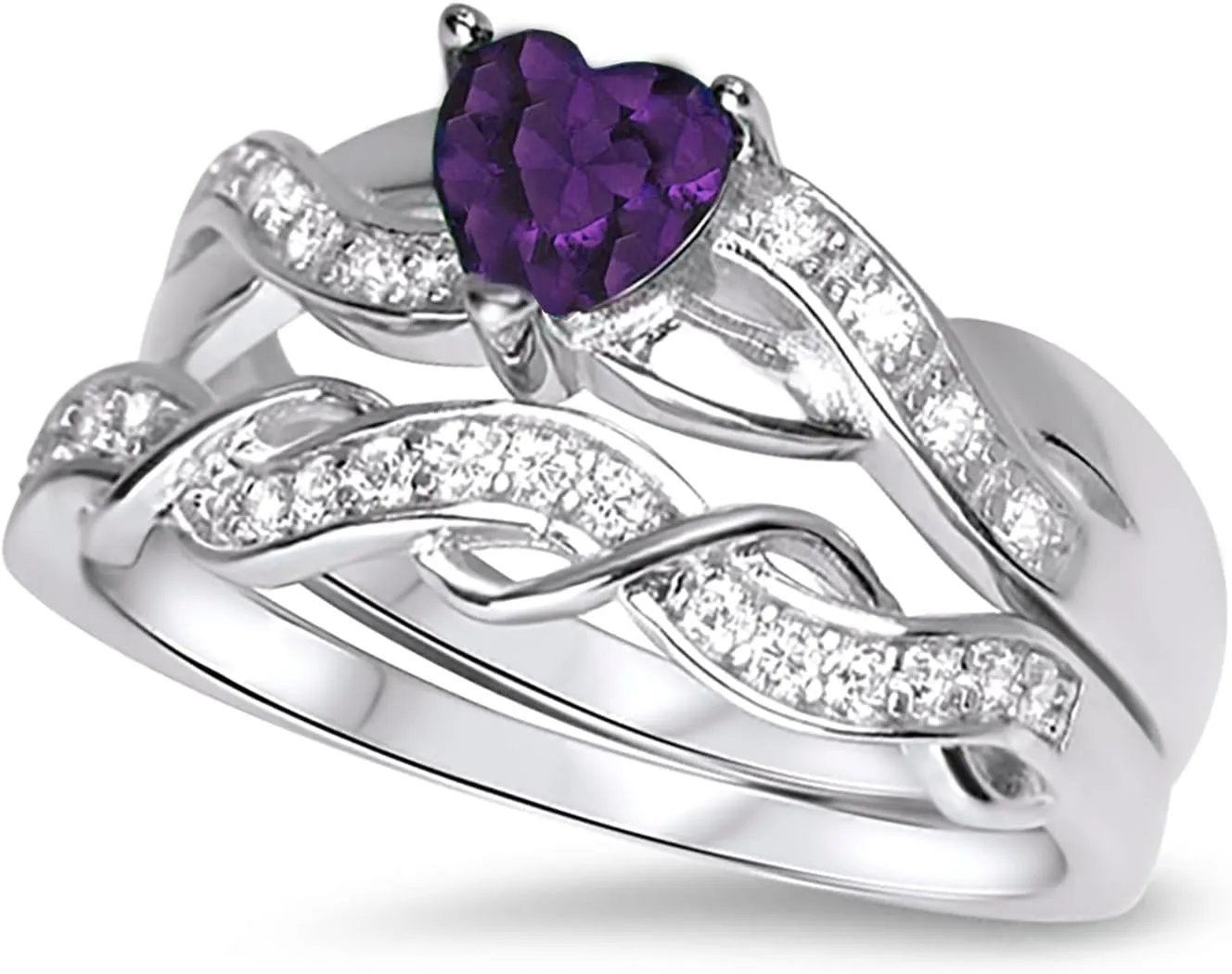 LaRaso & Co His Her Wedding Ring Set 3 Piece TRIO Silver Titanium Couples Bands 10