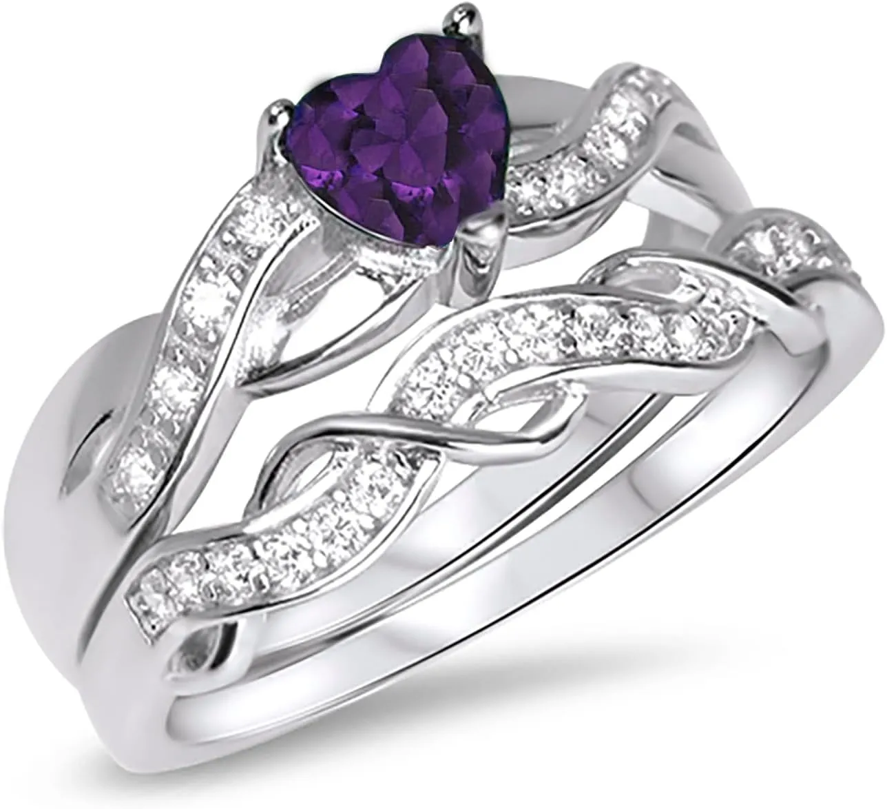 LaRaso & Co His Her Wedding Ring Set 3 Piece TRIO Silver Titanium Couples Bands 10