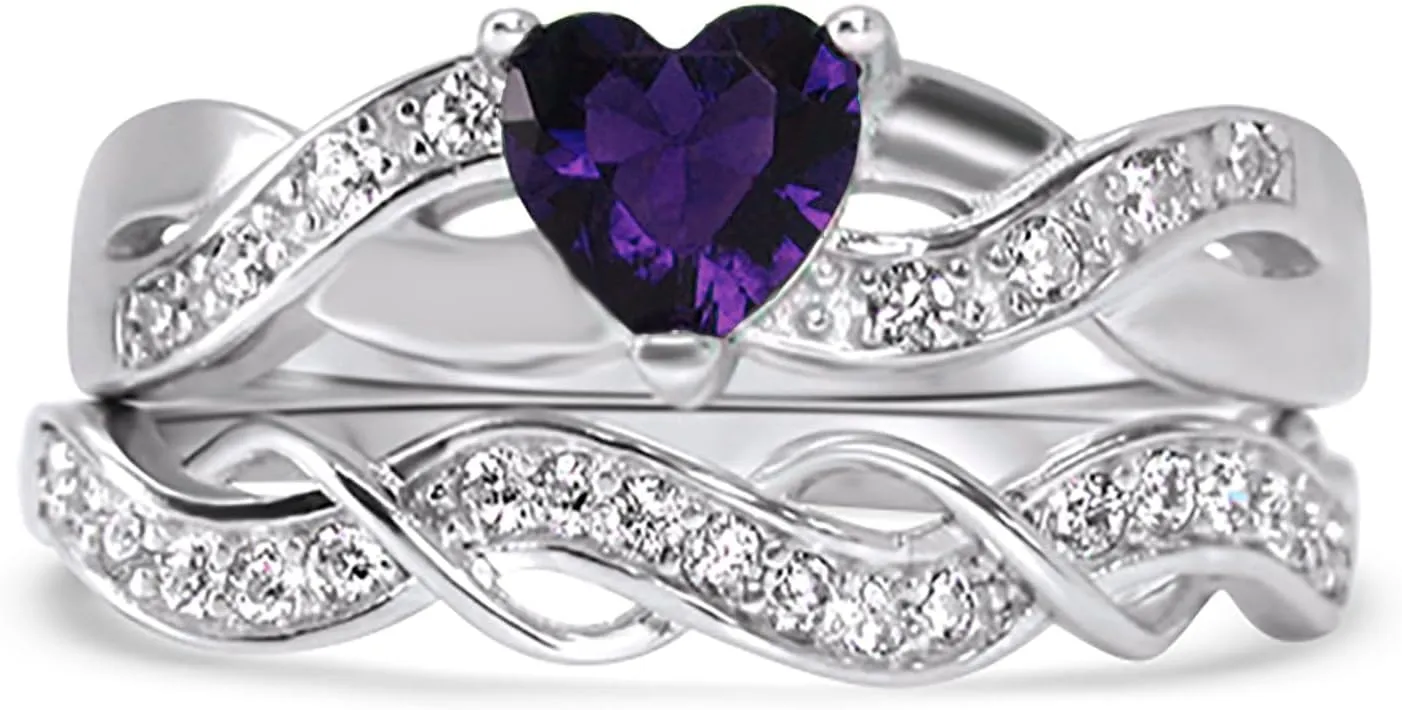 LaRaso & Co His Her Wedding Ring Set 3 Piece TRIO Silver Titanium Couples Bands 10