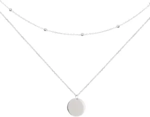 Layered Disc Pendant Choker Necklace for Women 925 Sterling Silver-Tone,Gold-Tone Dainty Full Moon Circle Coin Collar Two-Double Chain Fashion Y Jewelry Best Box Birthday Wedding (Silvery)