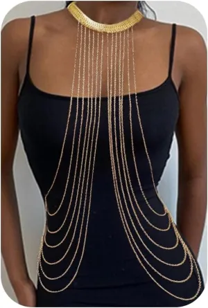Layered Gold Tassels Body Chain - Sexy Bikini Nightclub Jewelry, Dainty Boho Adjustable Bra Chain for Women