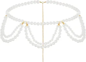 Layered Pearl Waist Chain Tassel Body Chains Adjustable Belt Jewelry Accessories for Women and Girls