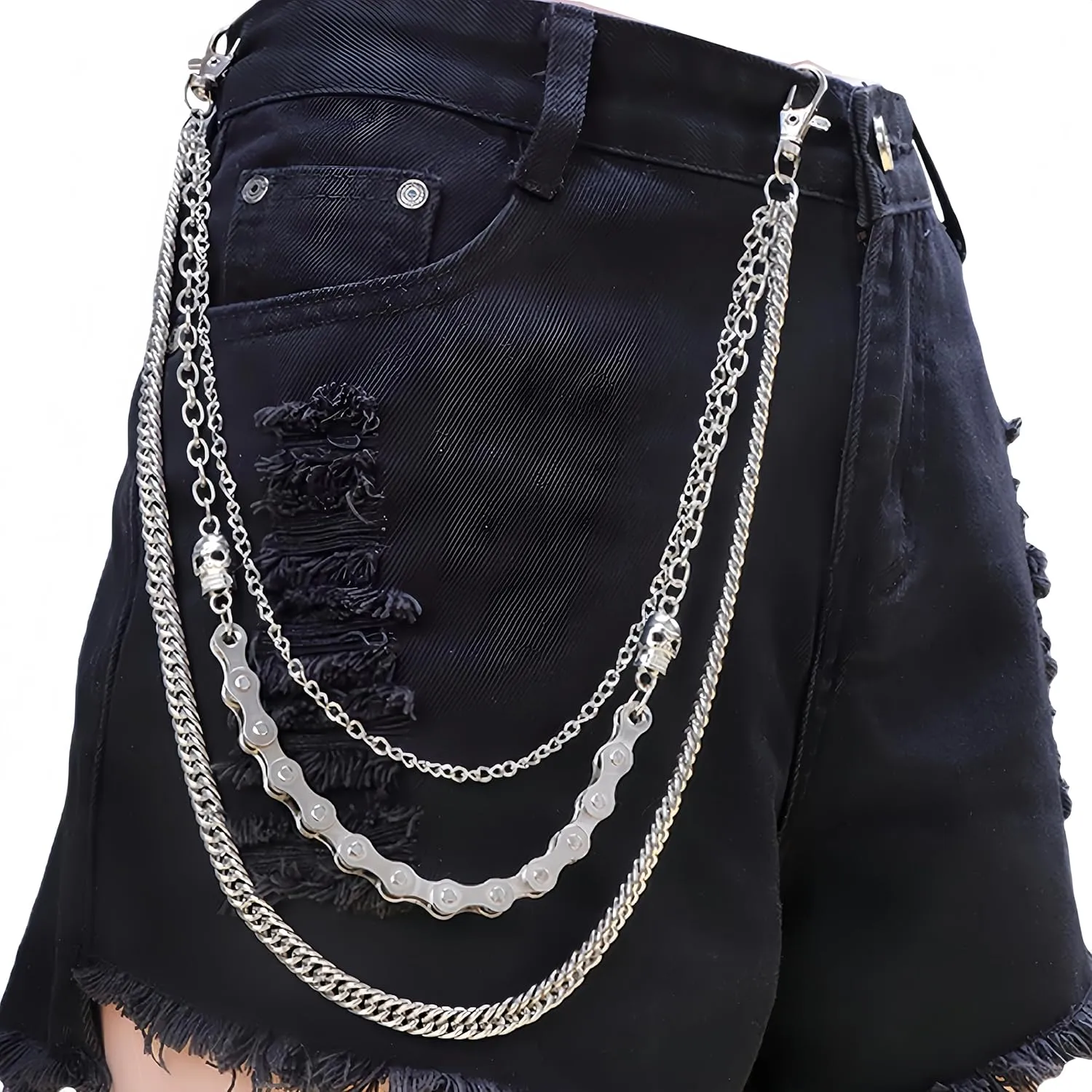 Layered Trousers Pants Jeans Chain Pocket Wallet Chains Hip Hop Punk Rock Gothic Accessories Biker Chain Keychains Body Jewelry for Women and Men