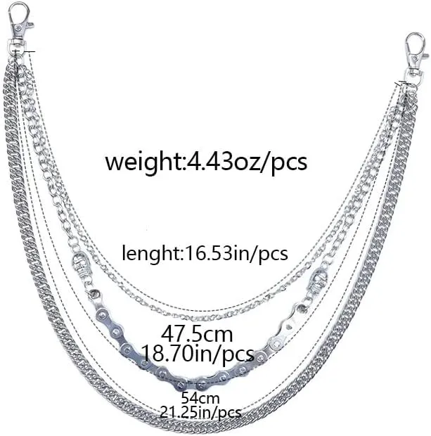 Layered Trousers Pants Jeans Chain Pocket Wallet Chains Hip Hop Punk Rock Gothic Accessories Biker Chain Keychains Body Jewelry for Women and Men