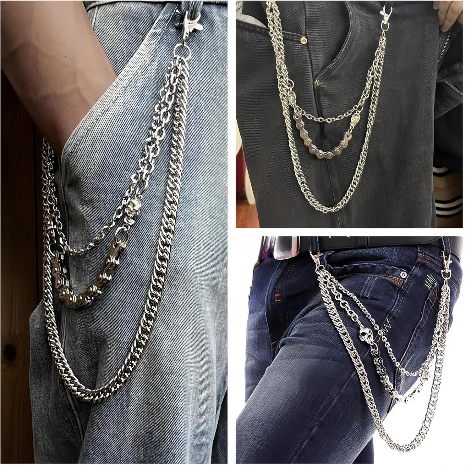 Layered Trousers Pants Jeans Chain Pocket Wallet Chains Hip Hop Punk Rock Gothic Accessories Biker Chain Keychains Body Jewelry for Women and Men