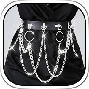 Leather Waist Belt Chain Silver Punk Body Chains Gothic Rave Body Jewelry Accessories for Women