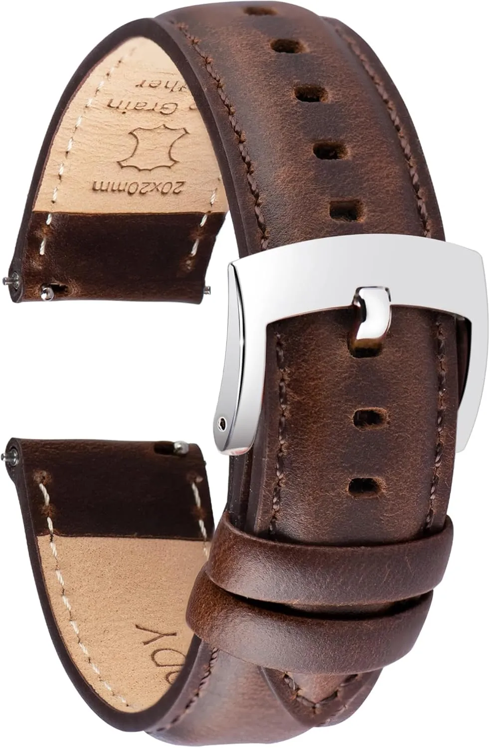 Leather Watch Bands Quick Release, Elegant Top Grain Leather Watch Straps for Men & Women, Choice of Color & Width - 18mm, 19mm, 20mm, 21mm or 22mm Wristbands Bracelet for Watch & Smartwatch
