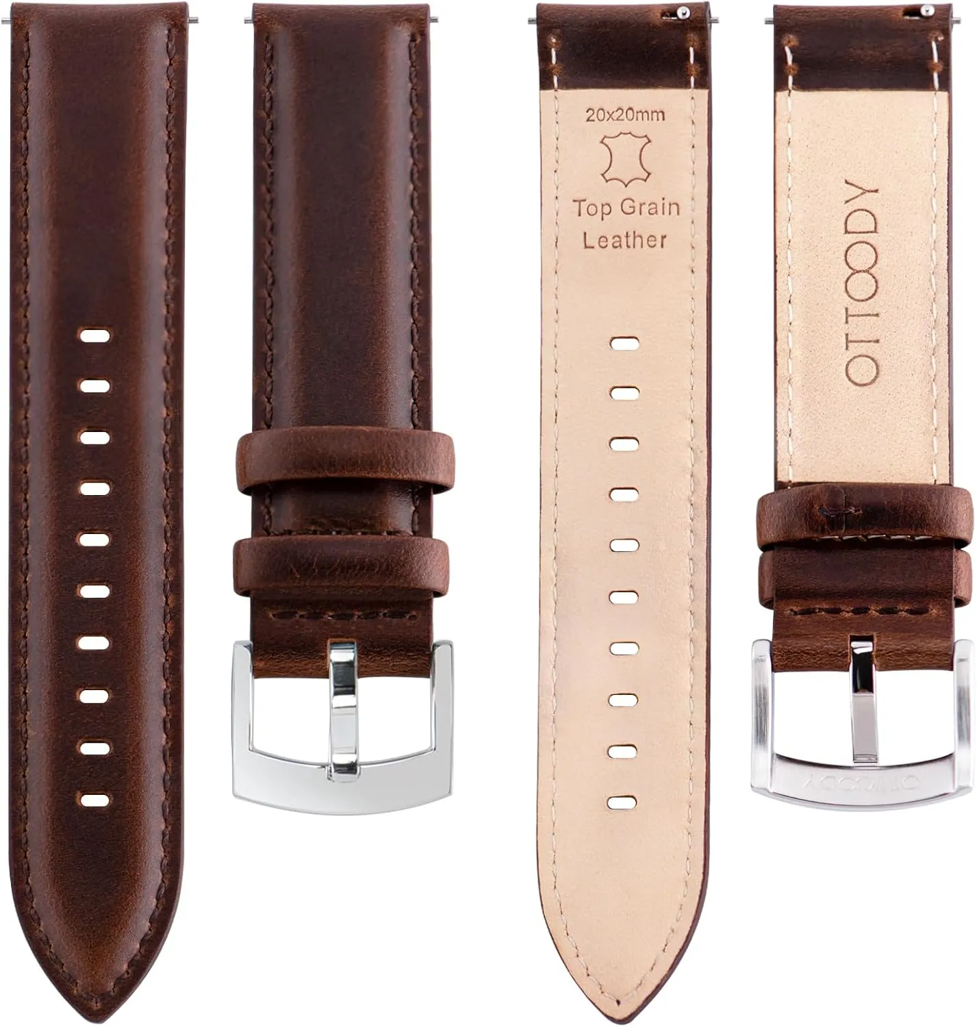 Leather Watch Bands Quick Release, Elegant Top Grain Leather Watch Straps for Men & Women, Choice of Color & Width - 18mm, 19mm, 20mm, 21mm or 22mm Wristbands Bracelet for Watch & Smartwatch