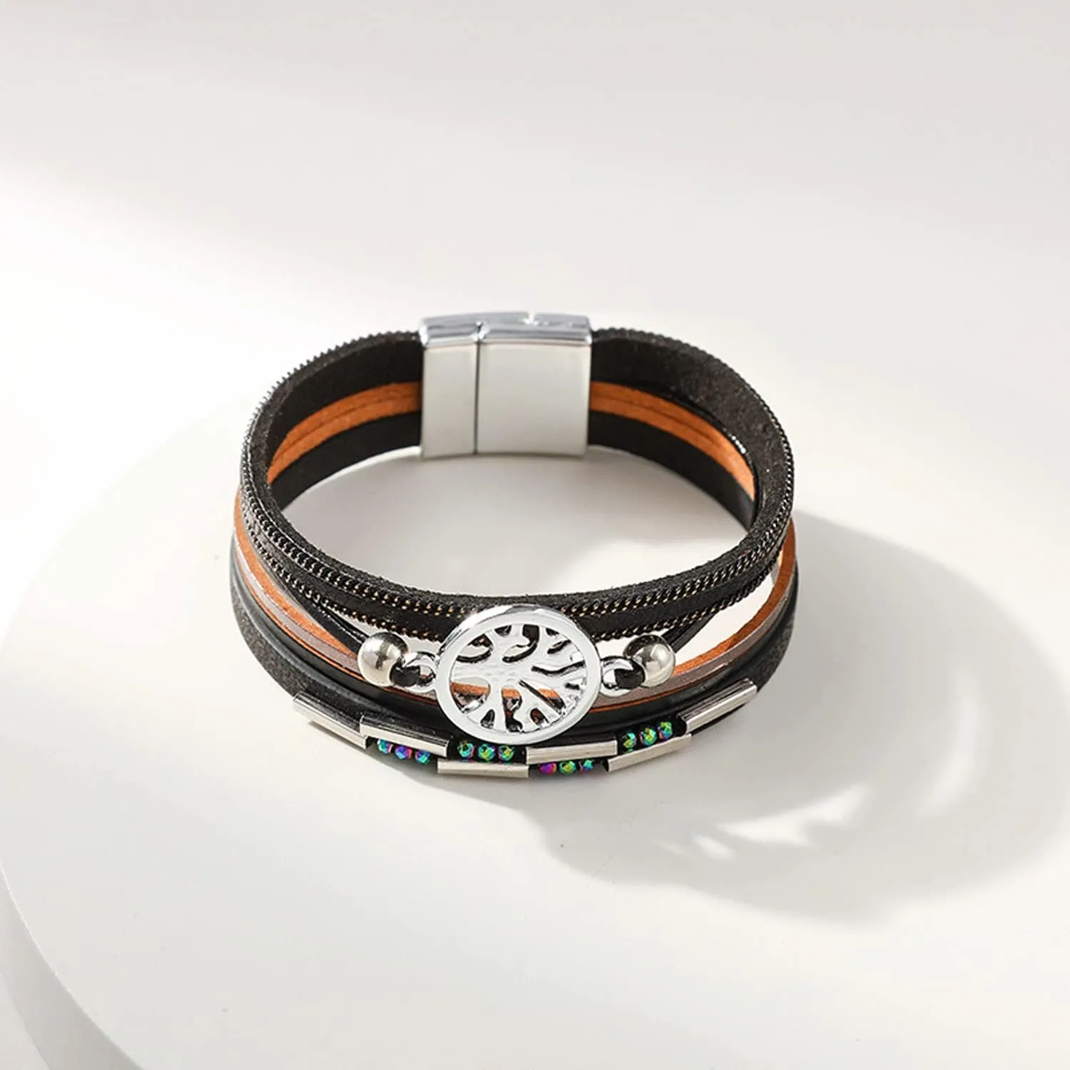 Leather Wrap Bracelet Boho Cuff Bracelets for Women Cross Bracelet Fashion Jewelry Gifts for Her