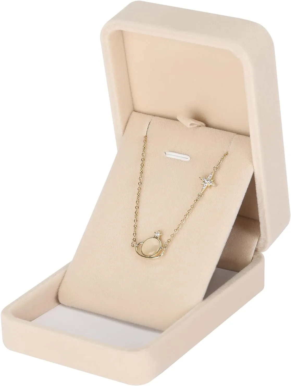 LETURE 3 Pieces Velvet Pendant Necklace Gift Boxes Set, Classic Jewelry Packaging Storage Case, Jewellry Display Box for Wedding, Engagement, Proposal, Birthday and Anniversary (Apricot-3pcs)