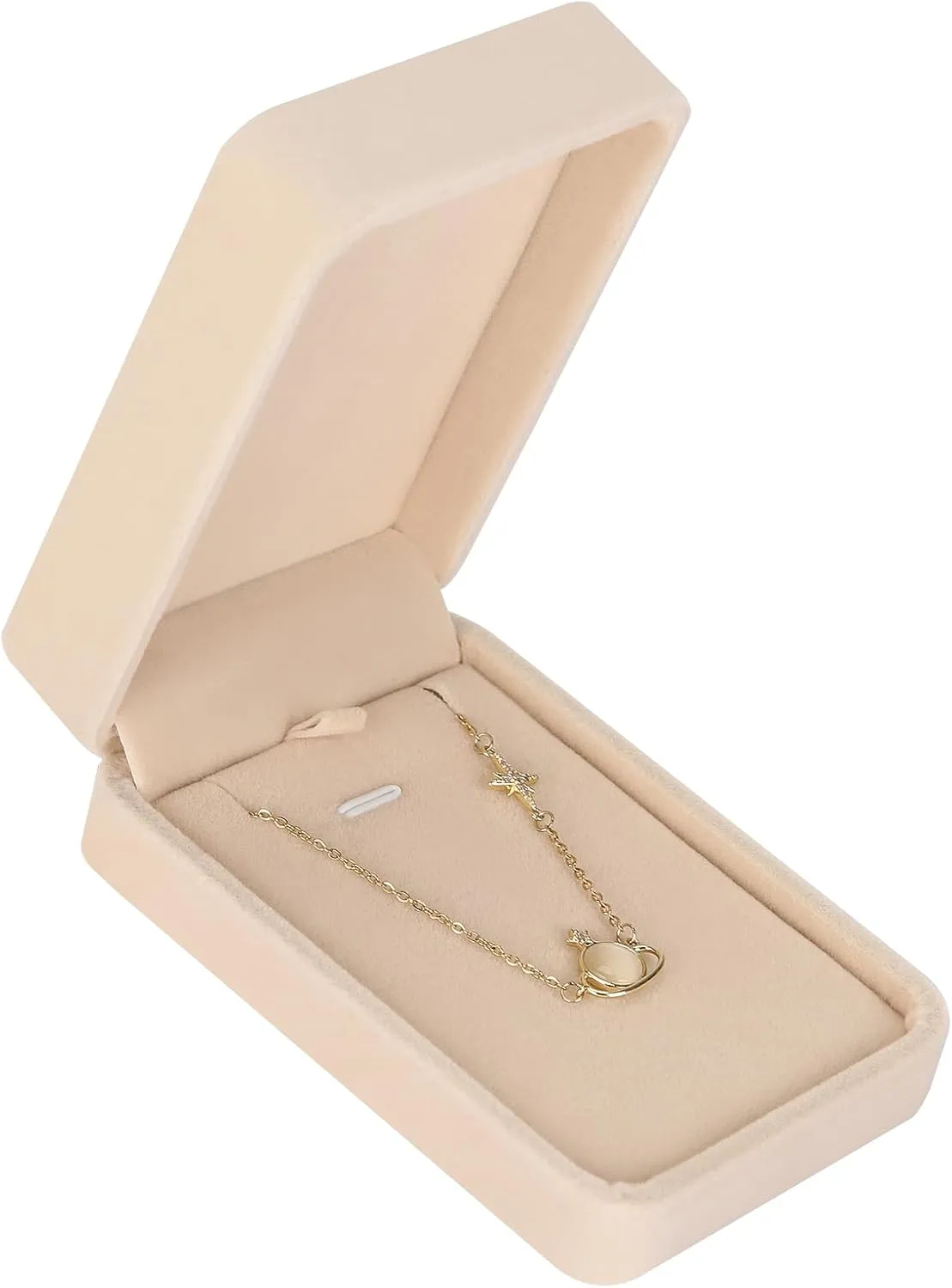 LETURE 3 Pieces Velvet Pendant Necklace Gift Boxes Set, Classic Jewelry Packaging Storage Case, Jewellry Display Box for Wedding, Engagement, Proposal, Birthday and Anniversary (Apricot-3pcs)
