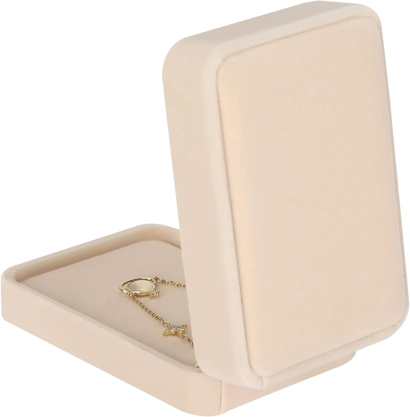LETURE 3 Pieces Velvet Pendant Necklace Gift Boxes Set, Classic Jewelry Packaging Storage Case, Jewellry Display Box for Wedding, Engagement, Proposal, Birthday and Anniversary (Apricot-3pcs)