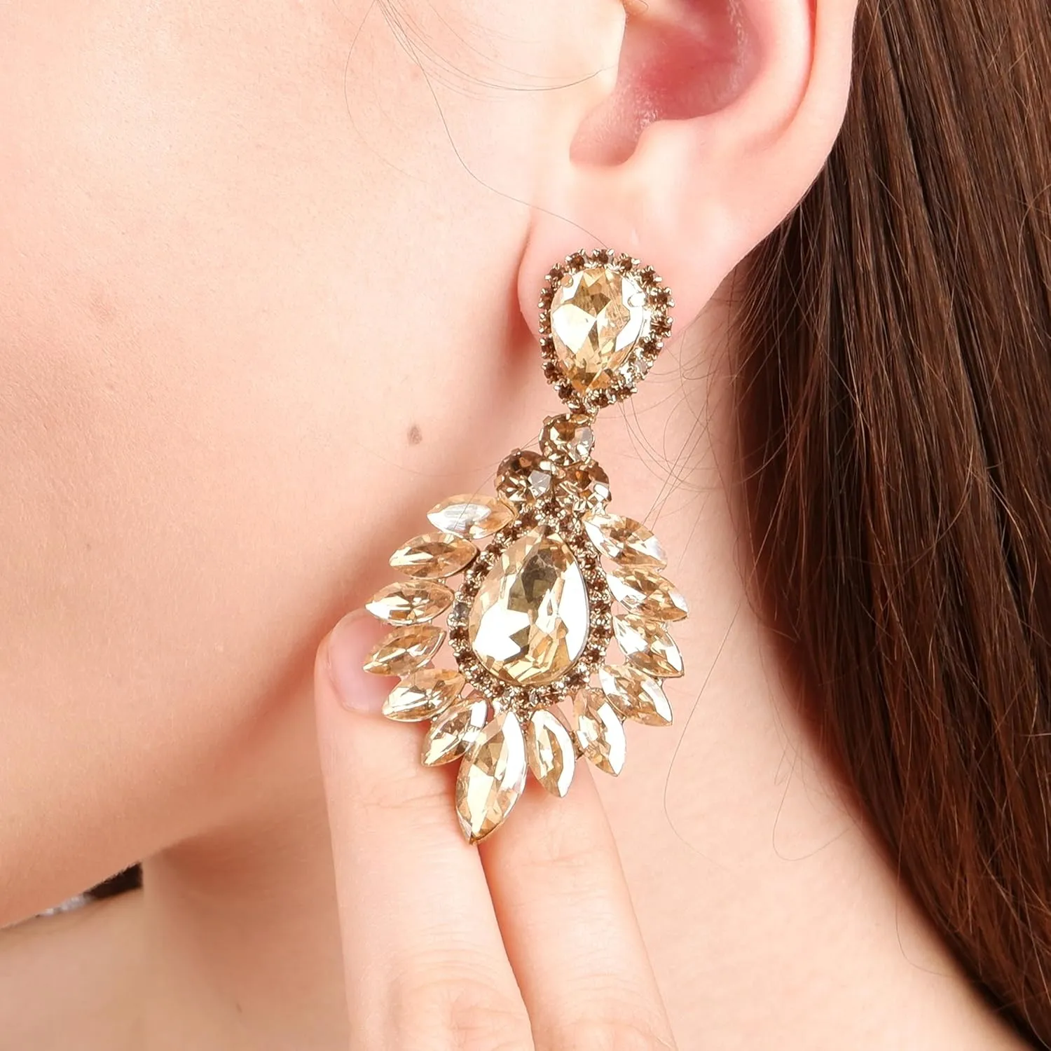 LIMELIA Glass Stone Crystal Bridal Earrings with Drop and Shuttle Design | Women's Jewelry Gift for Brides, Prom and Wedding Parties