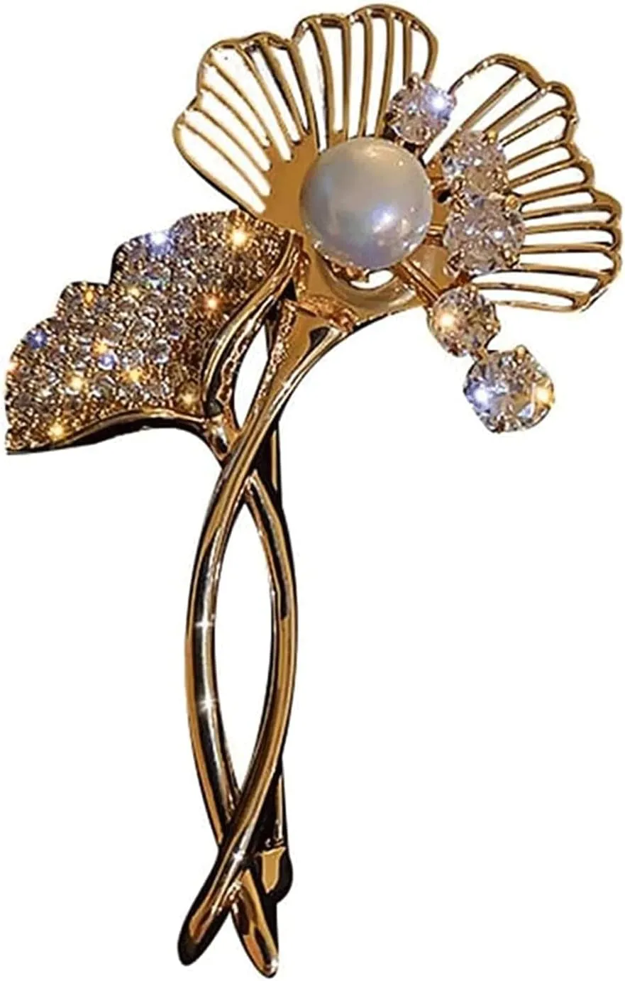 LIOONS Brooches Ginkgo Biloba Shape Alloy Brooch Imitation Pearls Lapel Pin Jewelry Gift for Women Girls Shawl Pin Party Collar Pin