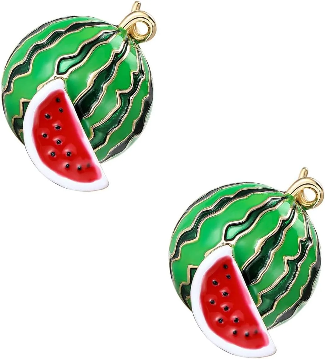 LOGOFUN 2pcs Enamel Watermelon Brooch Pins Cute Fruit Lapel Badges for Women Girls Clothing Jackets Hats Decorations Accessories