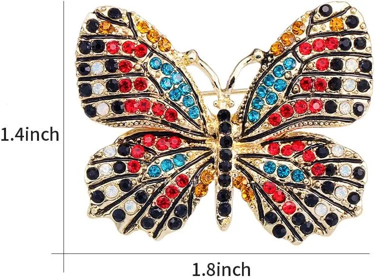 Lot 6pcs Multicolor Rhinestone Crystal Butterfly Brooch Pin Set for Women