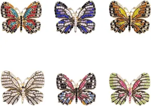 Lot 6pcs Multicolor Rhinestone Crystal Butterfly Brooch Pin Set for Women