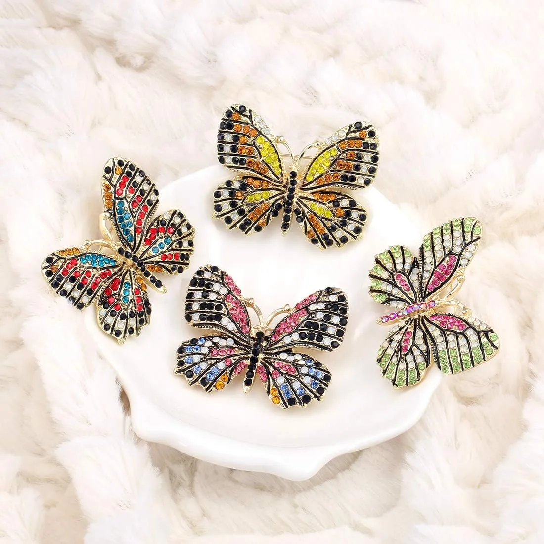 Lot 6pcs Multicolor Rhinestone Crystal Butterfly Brooch Pin Set for Women