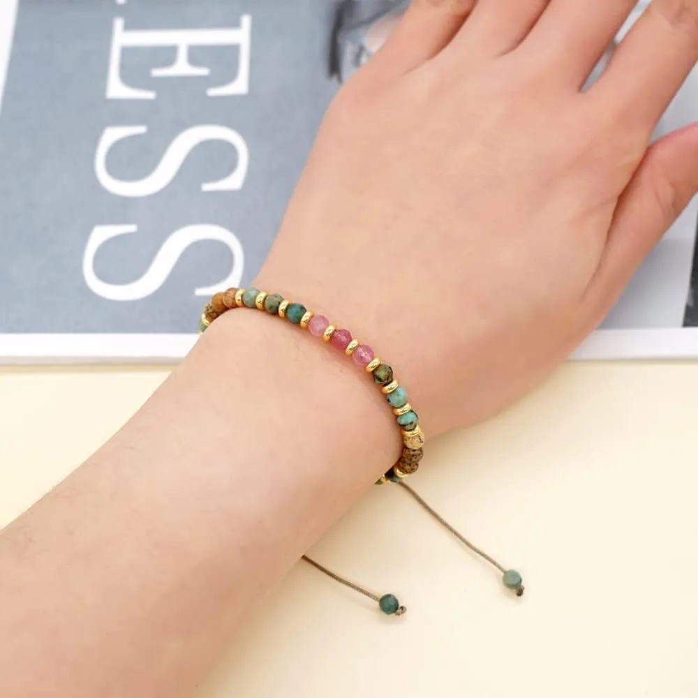 Lotus and Luna 7 Chakra Stacked Gold Bracelets for Women,Boho Strand Beads Adjustable Friendship Healing Christmas Jewelry Gift.