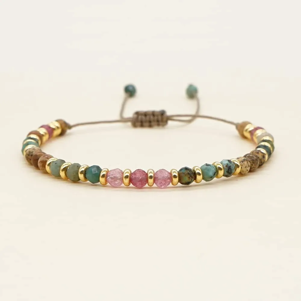 Lotus and Luna 7 Chakra Stacked Gold Bracelets for Women,Boho Strand Beads Adjustable Friendship Healing Christmas Jewelry Gift.